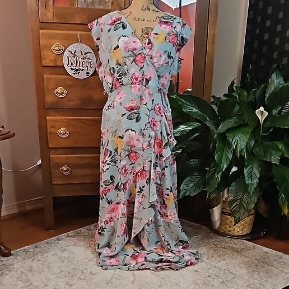 Eliza J Floral Faux Wrap Dress in Pastel Colors size 14 - Picture 1 of 12